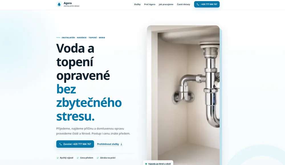 Webová prezentace instalatérské firmy Agora Plumbing