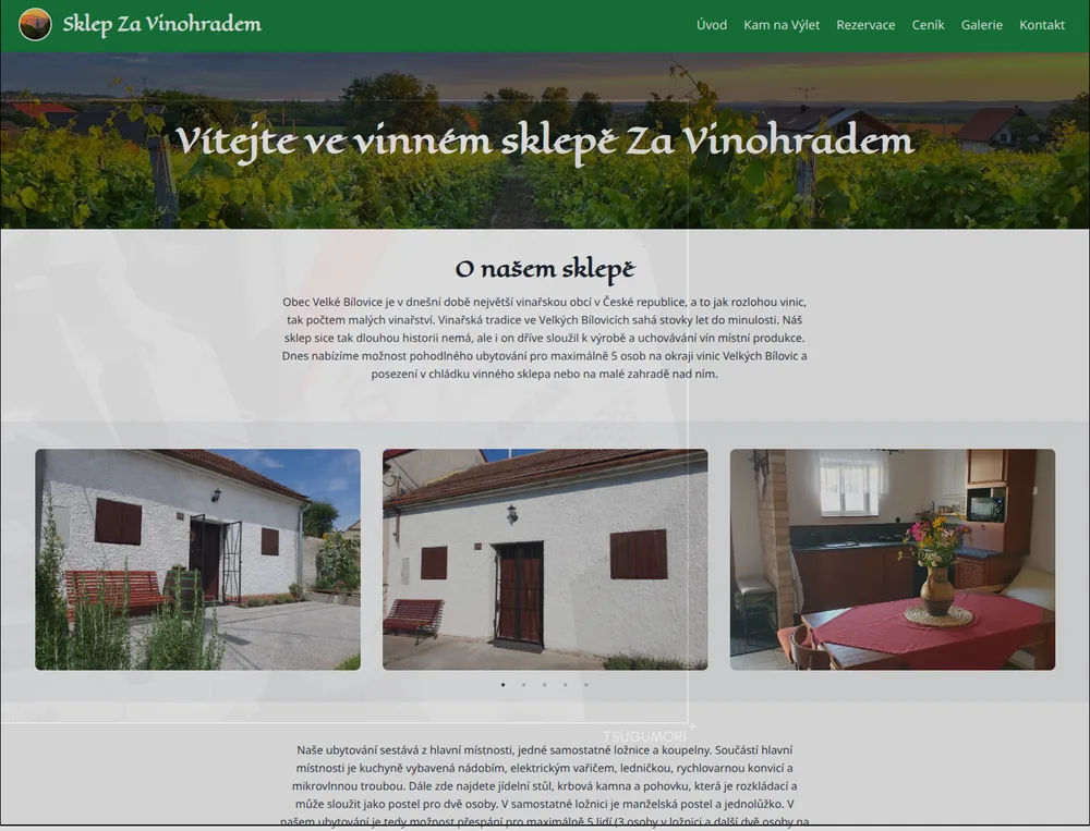 Nový web pro ubytování Sklep Za Vinohradem